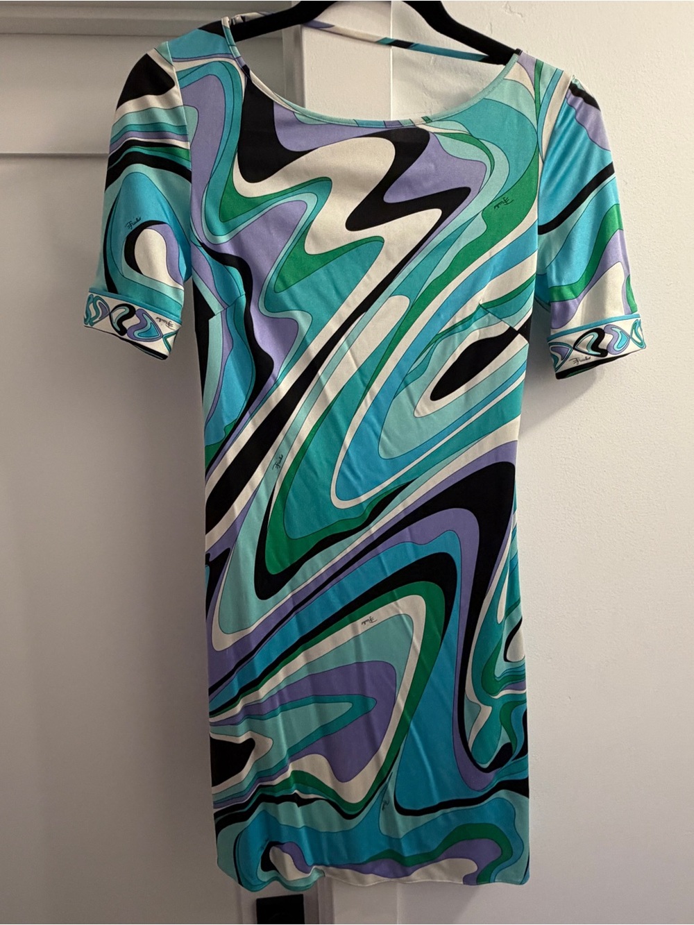 Emilio Pucci Turquoise, Teal & Black Abstract Swirl Dress